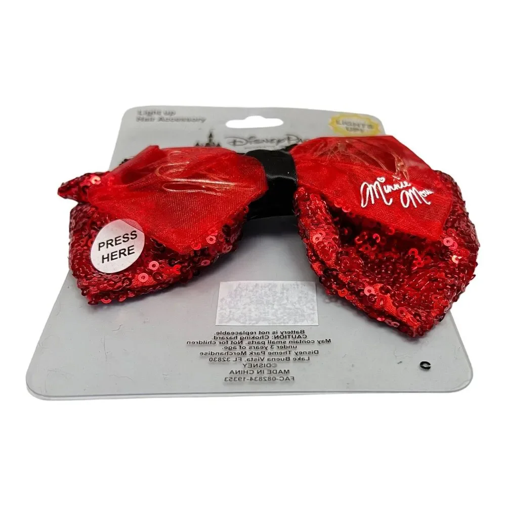 Disney Parks Hair Bow Adult Red Light-Up Minnie Mouse Light Up Ears Heart Parade